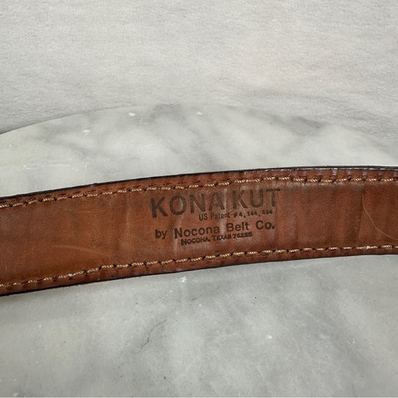 Vintage Brown Leather Belt Wooden Buckle tooled western hippie 70s bohemian boho - Picture 11 of 15